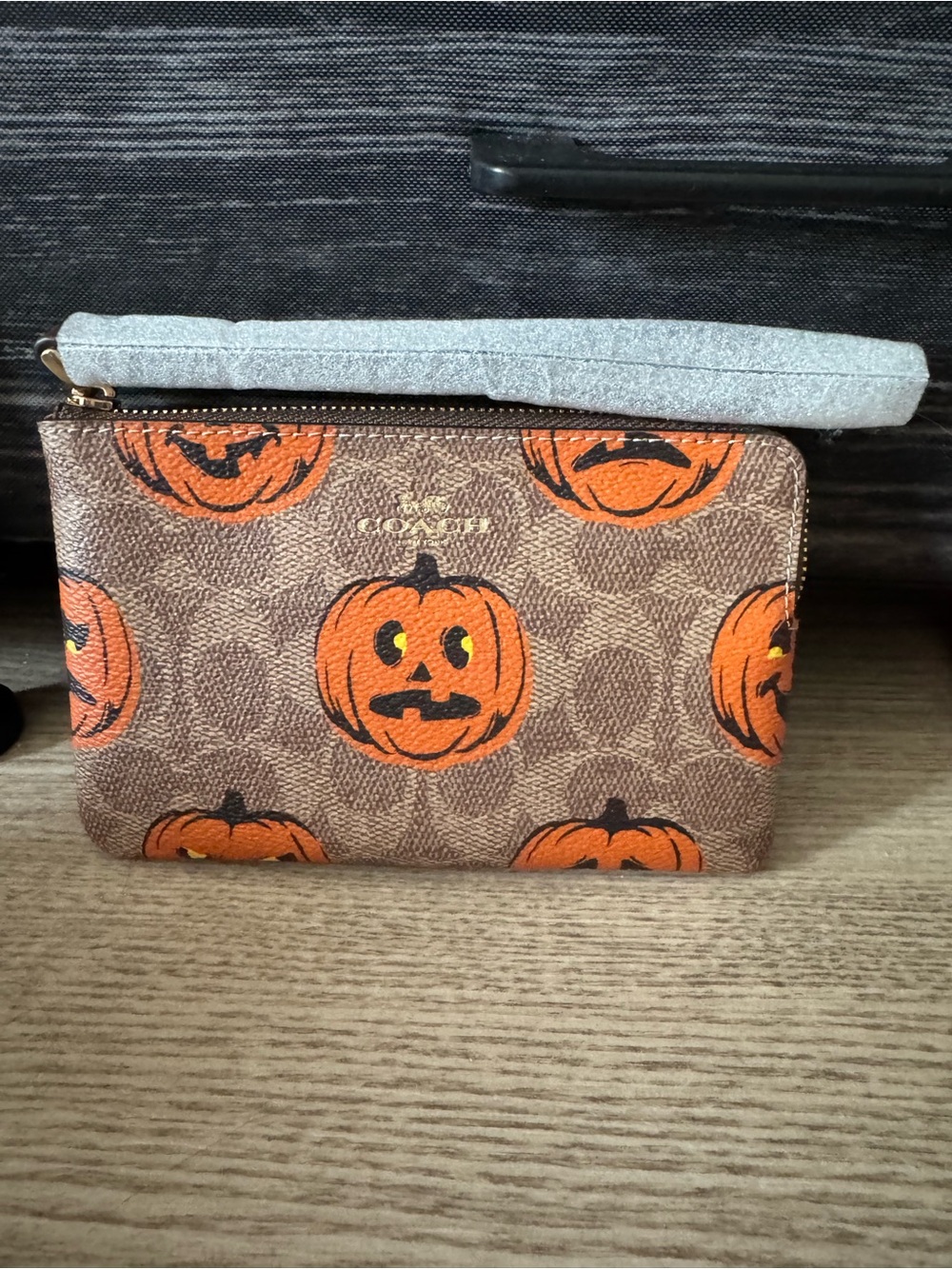 COACH CORNER ZIP WRISTLET IN SIGNATURE CANVAS WITH HALLOWEEN PRINT